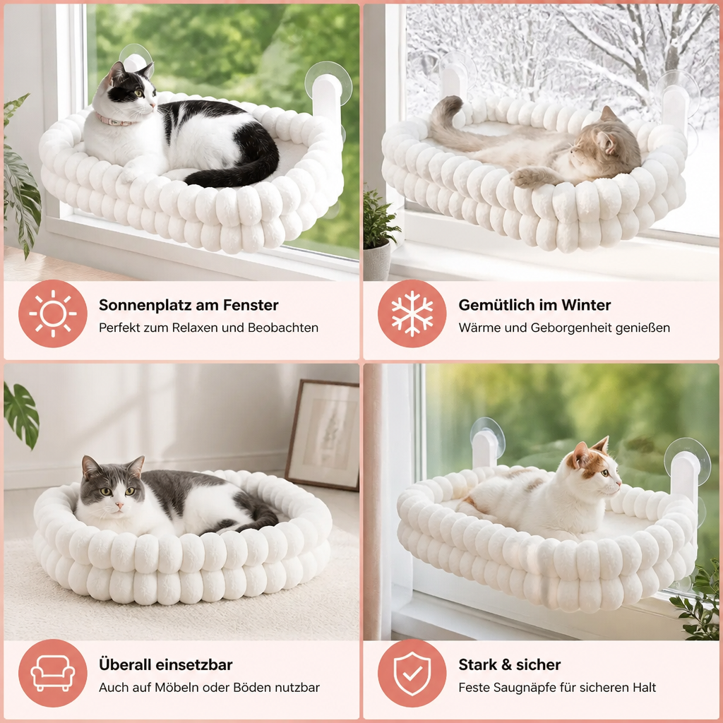Flauschige kabellose faltbare Katzen-Fensterhängematte mit starken Saugnäpfen & waschbarem Bezug