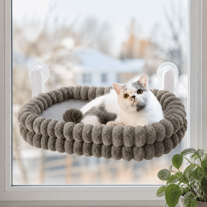 Flauschige kabellose faltbare Katzen-Fensterhängematte mit starken Saugnäpfen & waschbarem Bezug