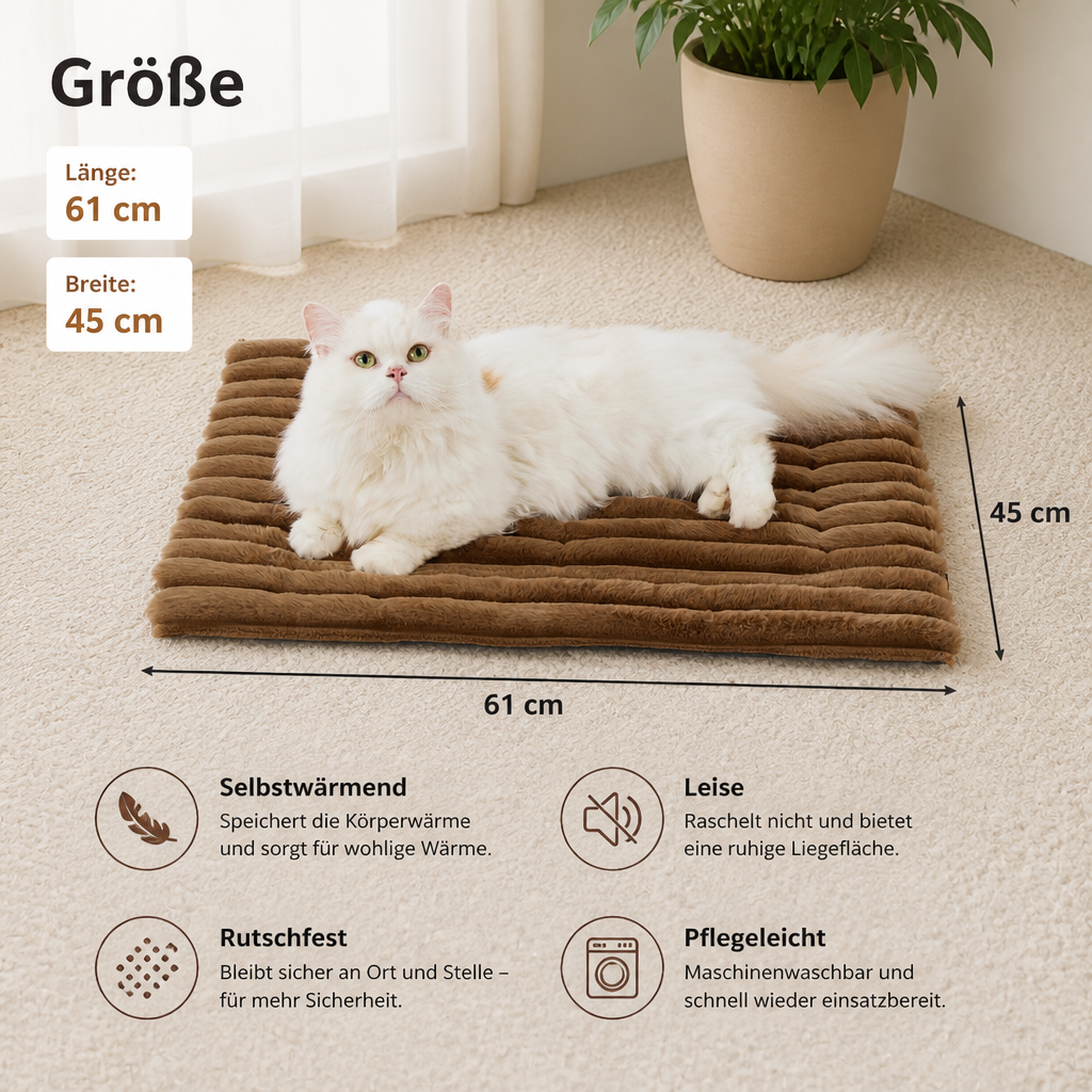 Selbstwärmende Haustiermatte für Katzen & Hunde – Leise, rutschfest & ohne Strom