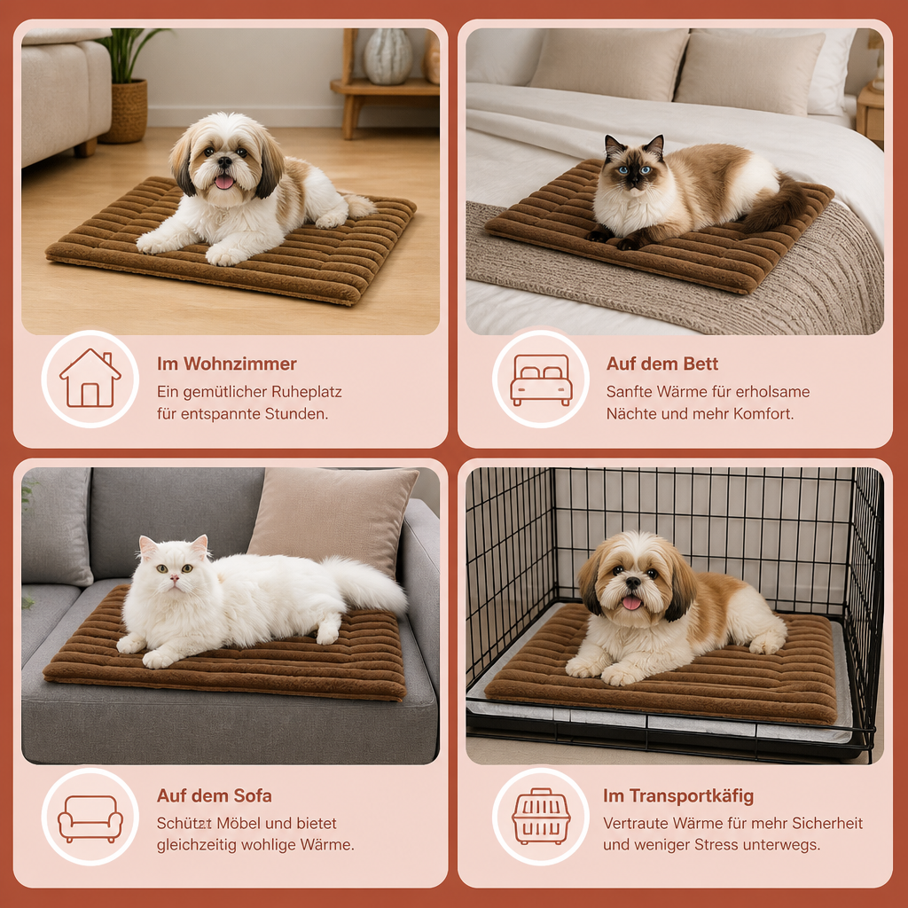 Selbstwärmende Haustiermatte für Katzen & Hunde – Leise, rutschfest & ohne Strom