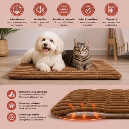 Selbstwärmende Haustiermatte für Katzen & Hunde – Leise, rutschfest & ohne Strom