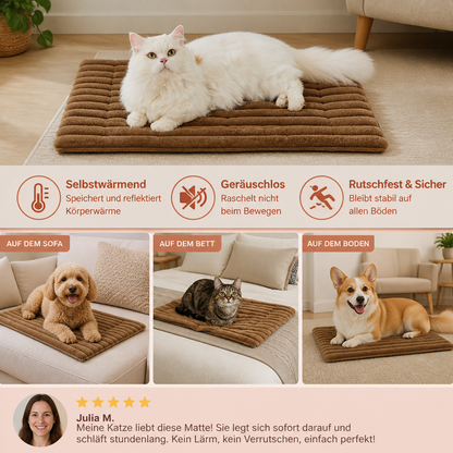 Selbstwärmende Haustiermatte für Katzen & Hunde – Leise, rutschfest & ohne Strom