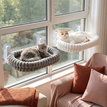 Flauschige kabellose faltbare Katzen-Fensterhängematte mit starken Saugnäpfen & waschbarem Bezug