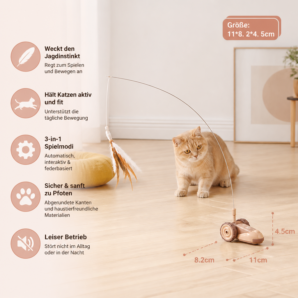 Interaktives Katzen-Spielzeug 3-in-1 – Bewegliche Federjagd für aktiven Spielspaß