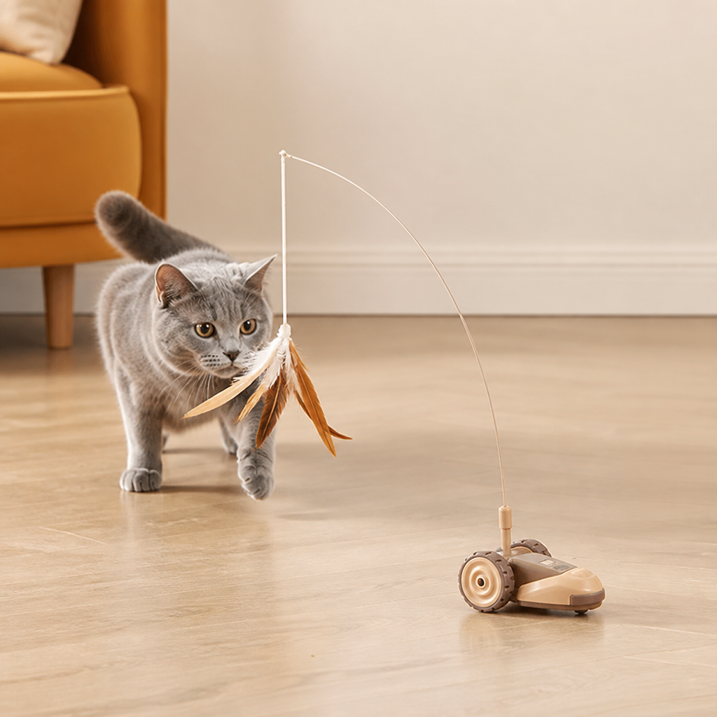 Interaktives Katzen-Spielzeug 3-in-1 – Bewegliche Federjagd für aktiven Spielspaß