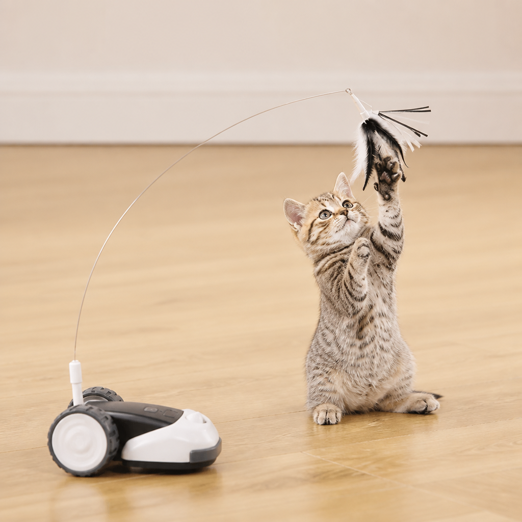 Interaktives Katzen-Spielzeug 3-in-1 – Bewegliche Federjagd für aktiven Spielspaß