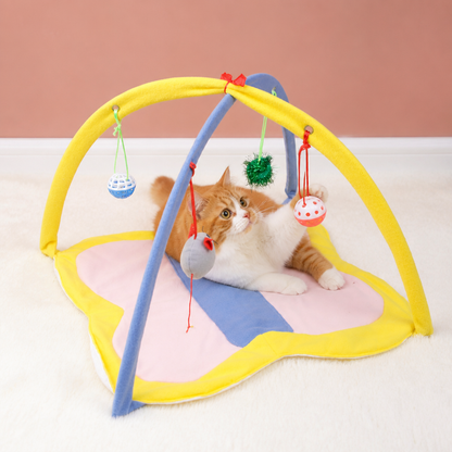 Faltbares Katzen Spielzelt mit hängenden Spielzeugen und Aktivitätsmatte