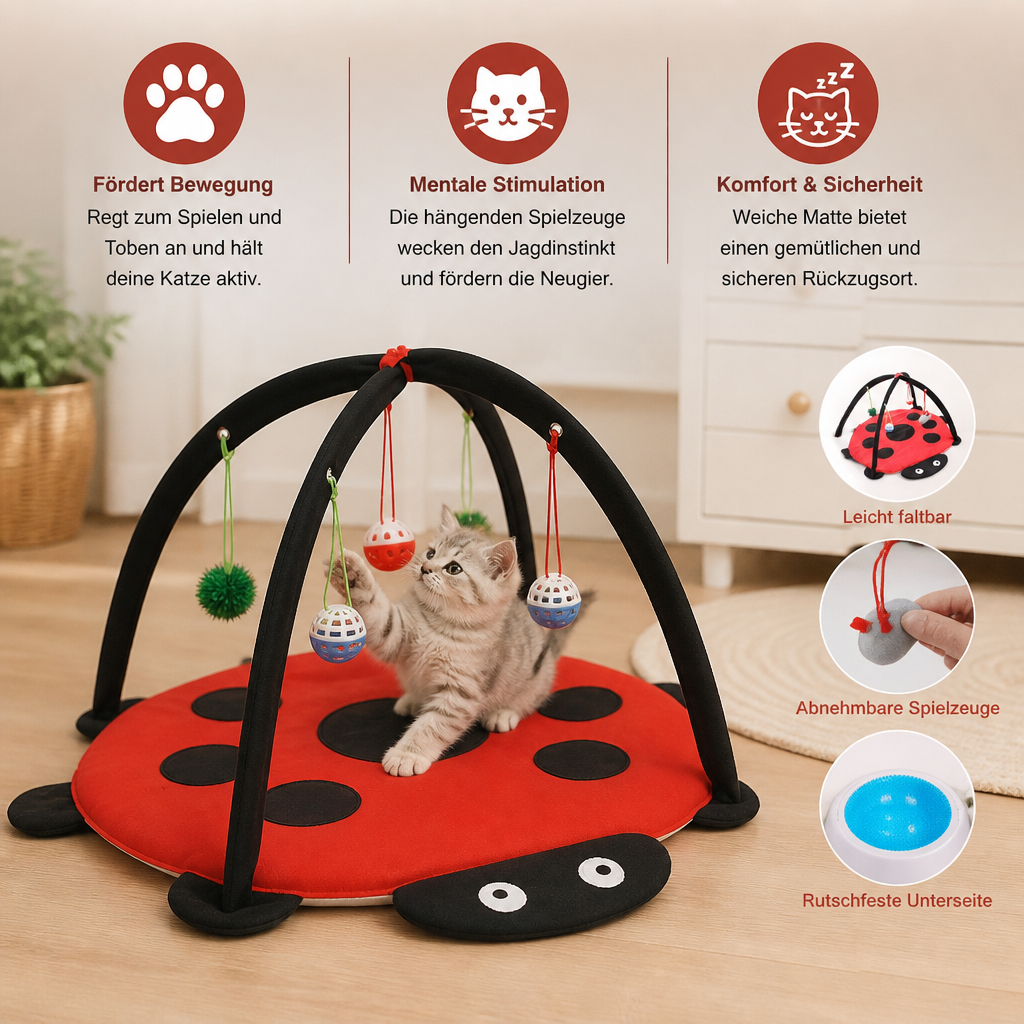 Faltbares Katzen Spielzelt mit hängenden Spielzeugen und Aktivitätsmatte