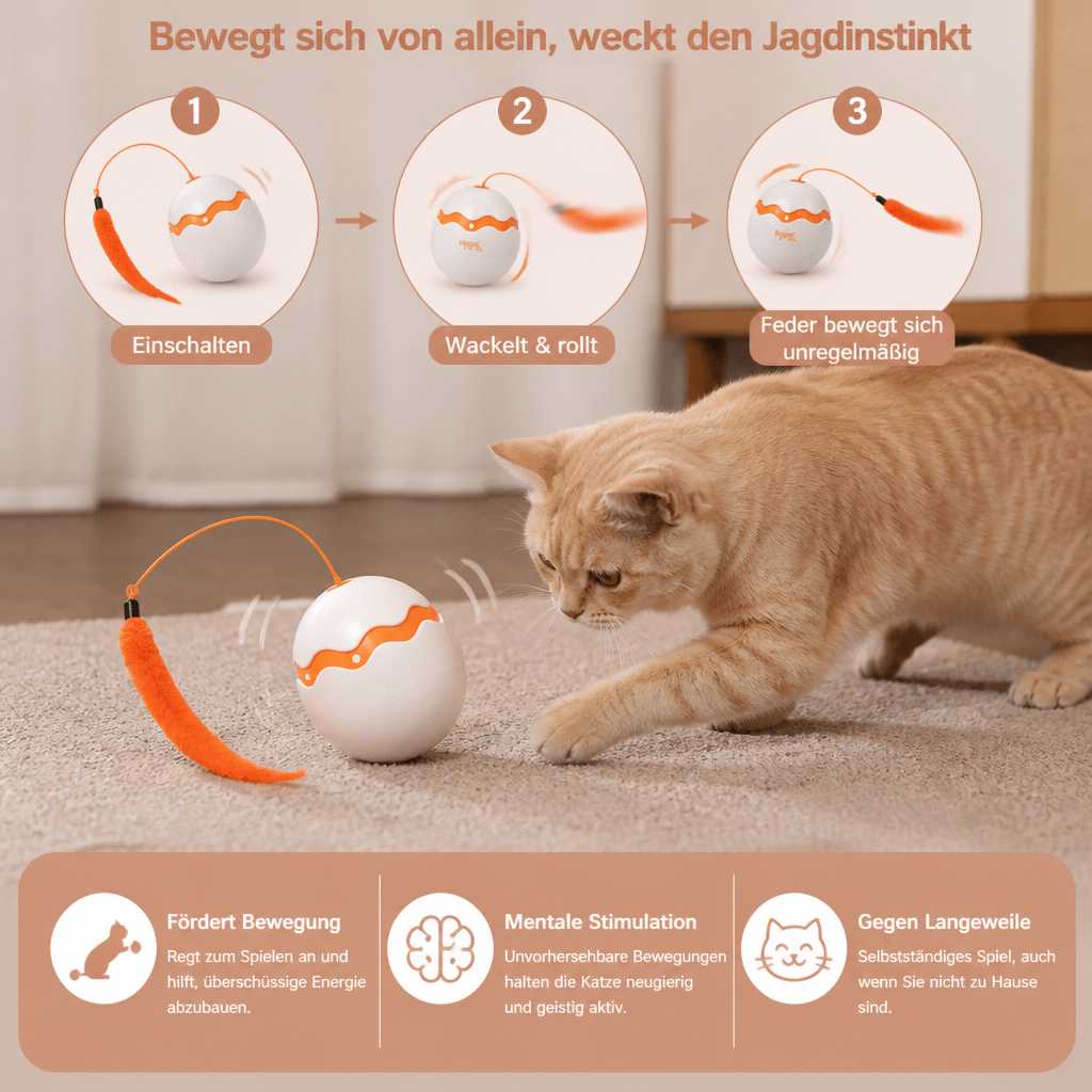 Interaktives Wackel-Ei-Katzenspielzeug – Automatischer Federwedel