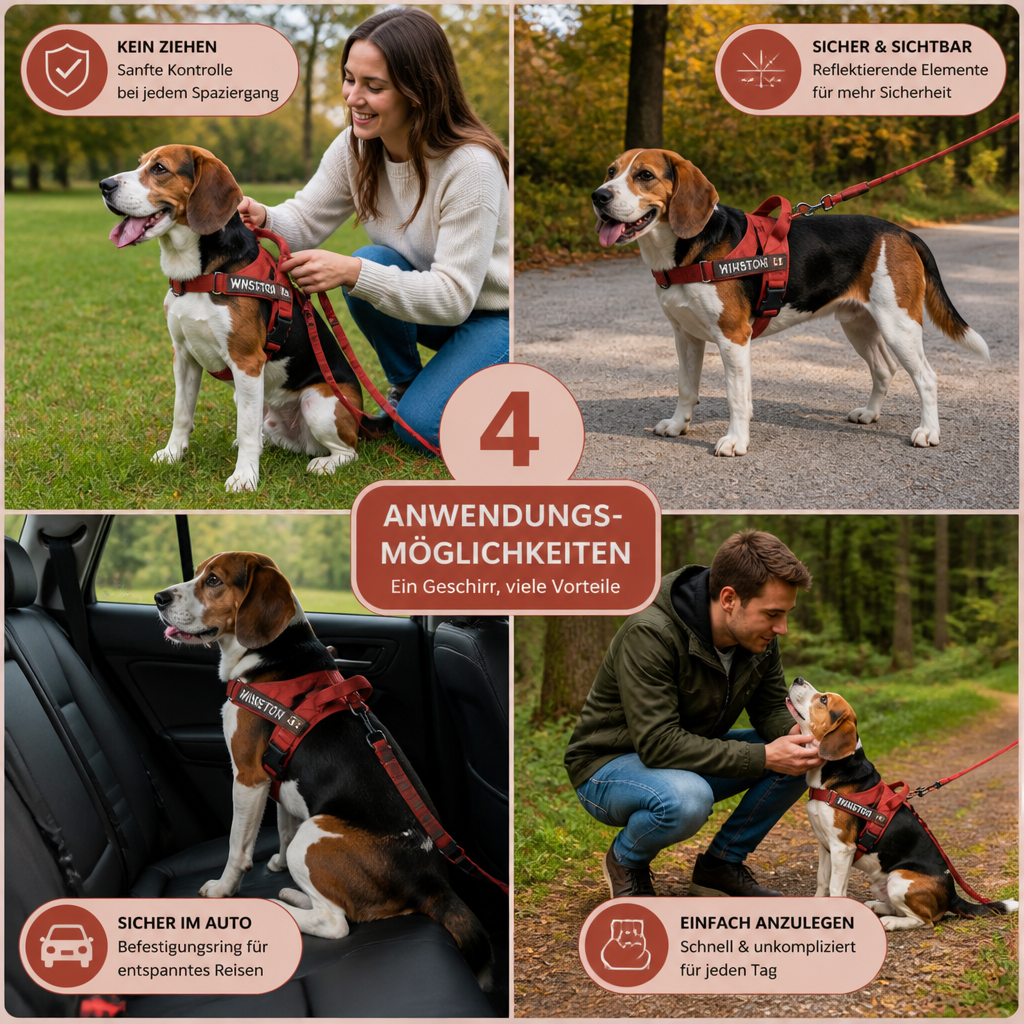 Individuell gestaltetes, reflektierendes No-Pull-Hundegeschirr mit personalisiertem Namensaufnäher