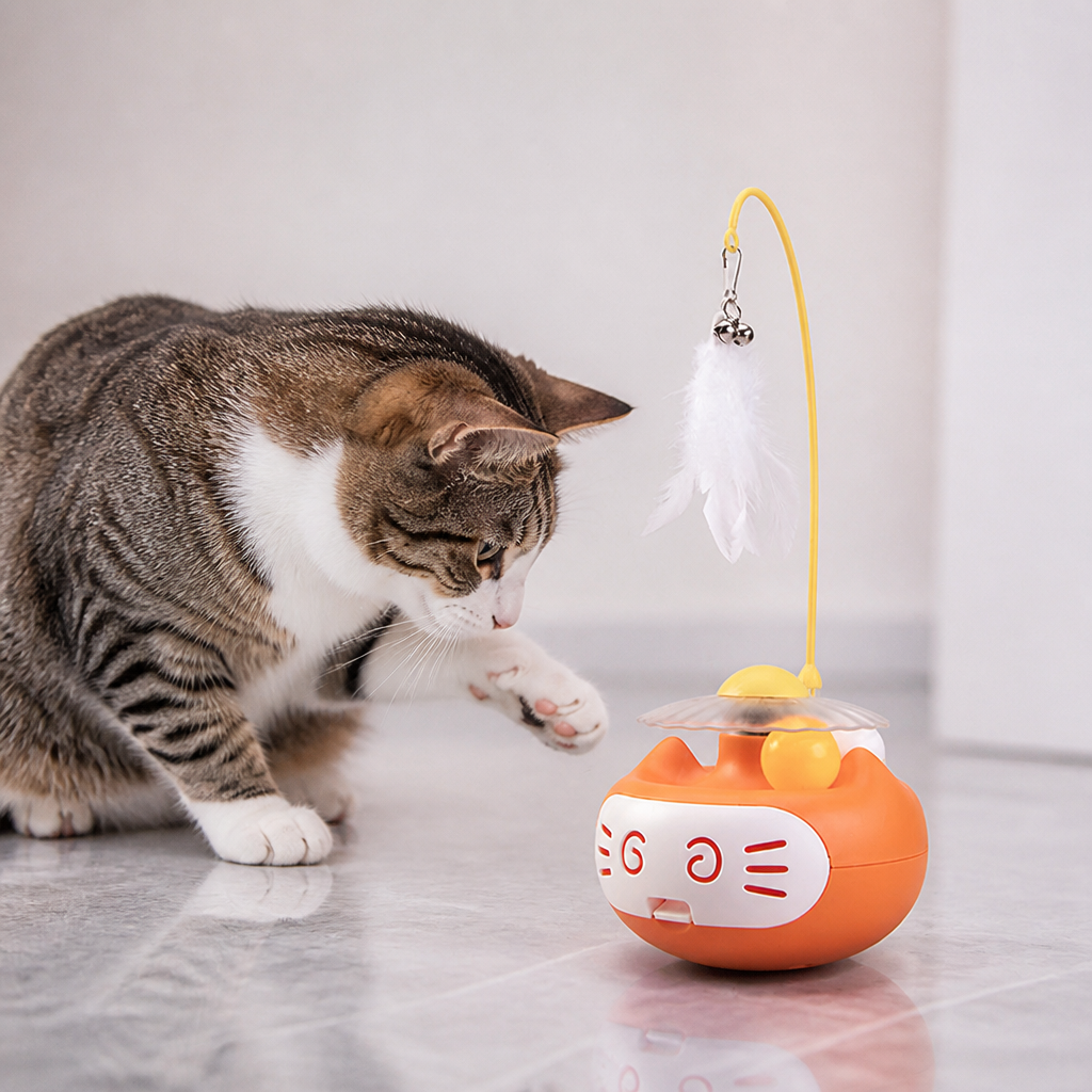 Interaktives 3-in-1-Katzenspielzeug mit Katzenminze, Federstab und Glöckchen