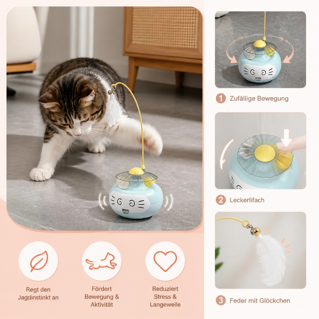 Interaktives 3-in-1-Katzenspielzeug mit Katzenminze, Federstab und Glöckchen