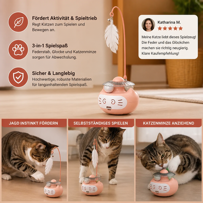 Interaktives 3-in-1-Katzenspielzeug mit Katzenminze, Federstab und Glöckchen