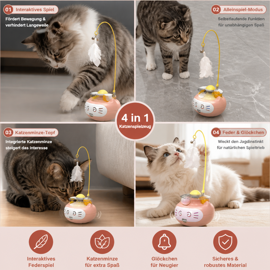 Interaktives 3-in-1-Katzenspielzeug mit Katzenminze, Federstab und Glöckchen