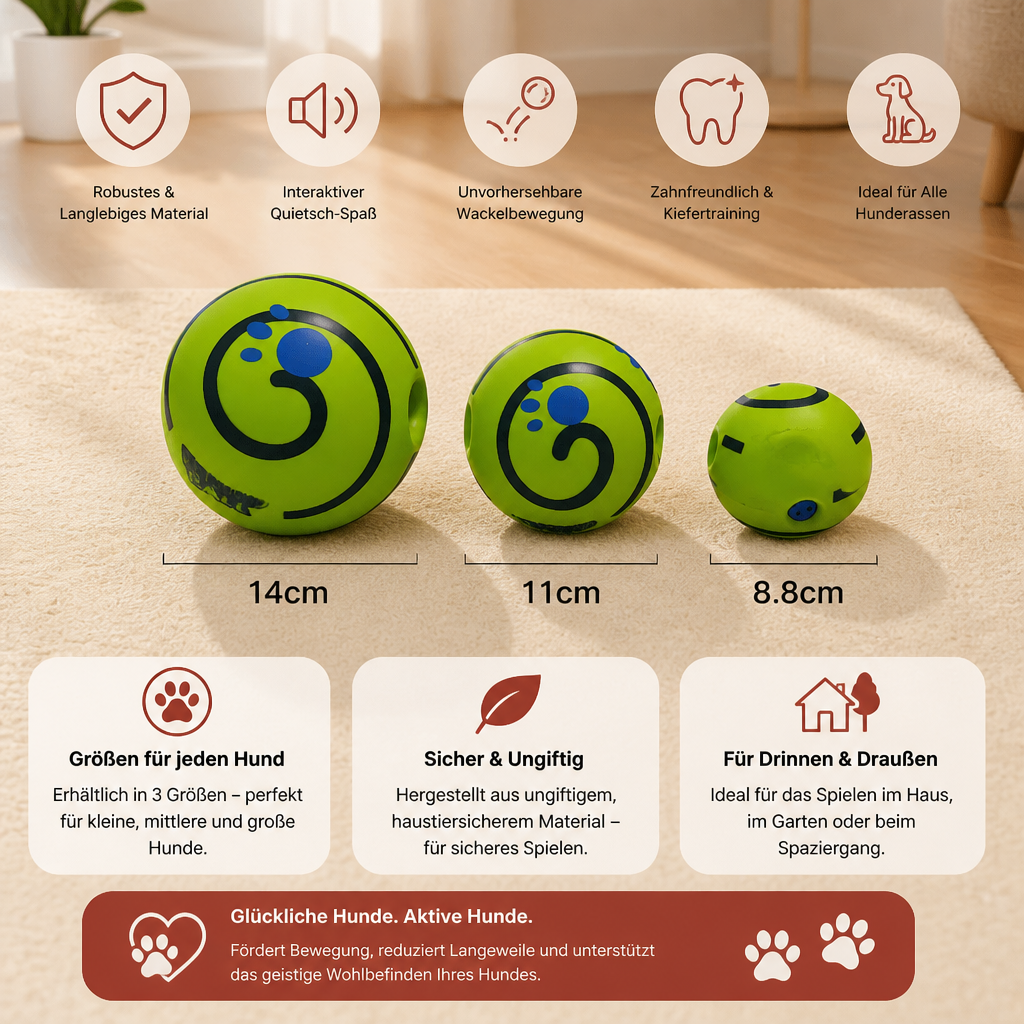 Interaktiver quietschender Wackelball für Hunde – strapazierfähiges Spielzeug zum Selbstspielen