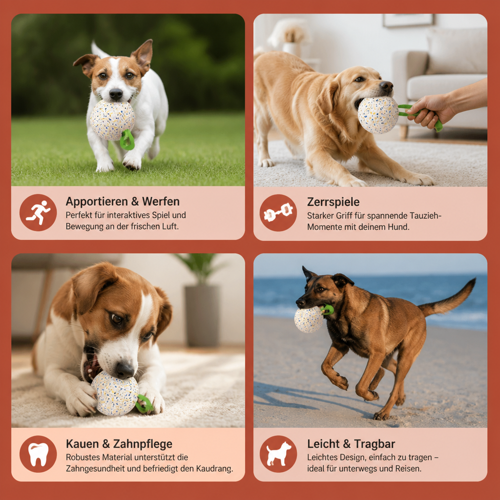 Unzerstörbarer Quietschball für Hunde – bissfestes, interaktives Zieh- und Apportierspielzeug