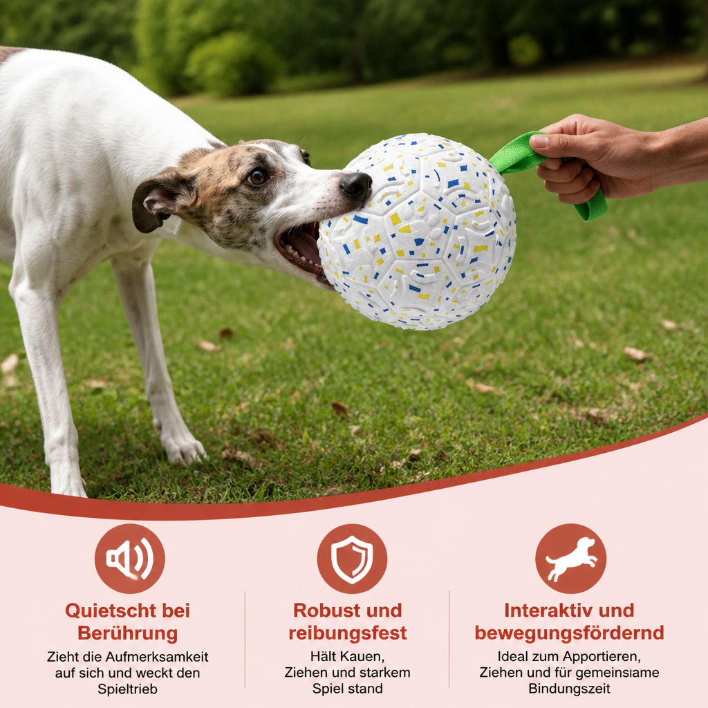Unzerstörbarer Quietschball für Hunde – bissfestes, interaktives Zieh- und Apportierspielzeug