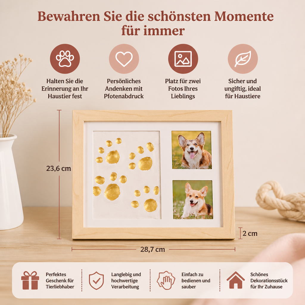 Bastelset für einen Erinnerungsrahmen mit Pfotenabdruck – zur Präsentation von Pfotenabdrücken und Fotos