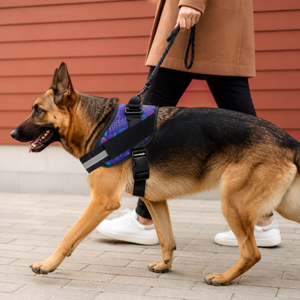 Reflektierendes verstellbares Hundegeschirr mit 3 Leinenclips – Gepolstert für Spaziergänge & Training