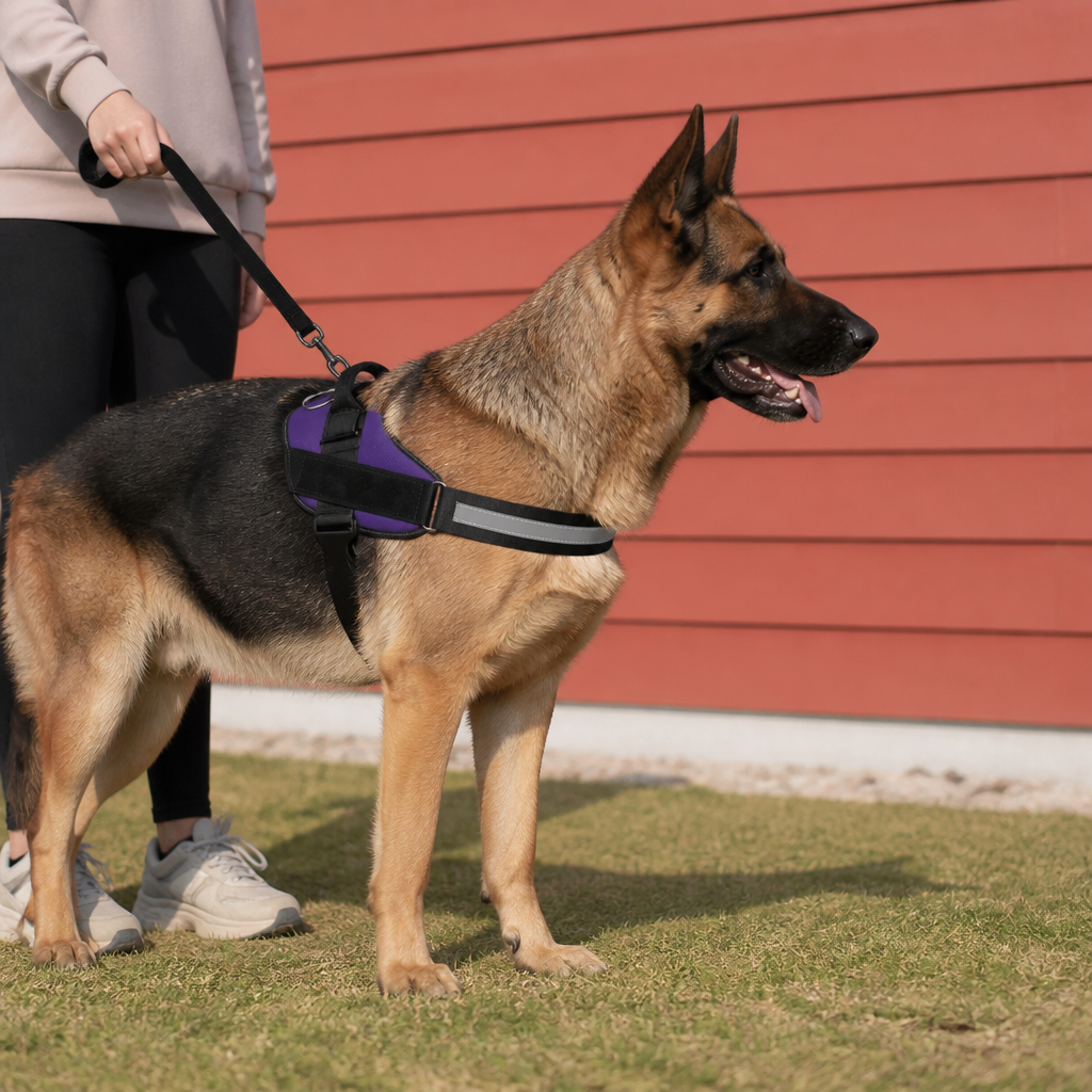 Reflektierendes verstellbares Hundegeschirr mit 3 Leinenclips – Gepolstert für Spaziergänge & Training