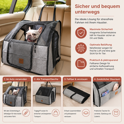 Sicherer Auto-hundesitz – Faltbare Transporttasche Mit Netzfenstern Gurtsystem