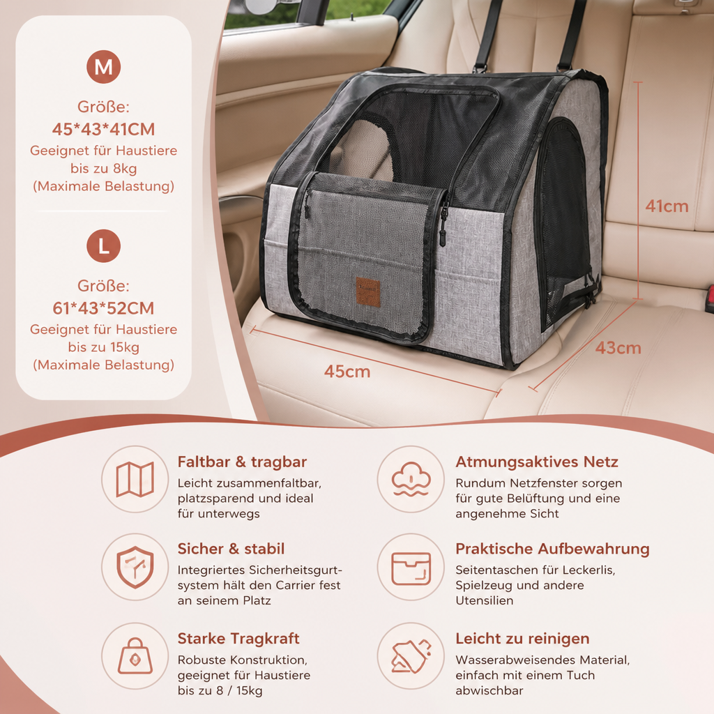 Sicherer Auto-hundesitz – Faltbare Transporttasche Mit Netzfenstern Gurtsystem