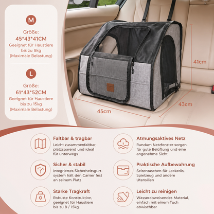 Sicherer Auto-hundesitz – Faltbare Transporttasche Mit Netzfenstern Gurtsystem