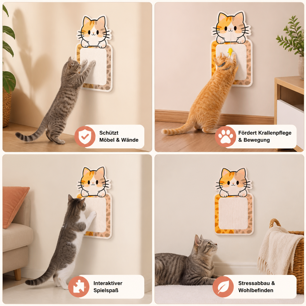 2-in-1 wandmontiertes Katzen-Kratzbrett & interaktives Spielzeug