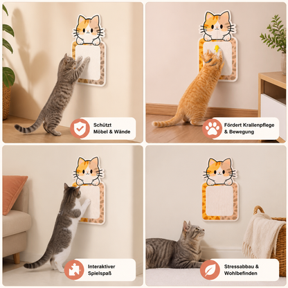 2-in-1 wandmontiertes Katzen-Kratzbrett & interaktives Spielzeug