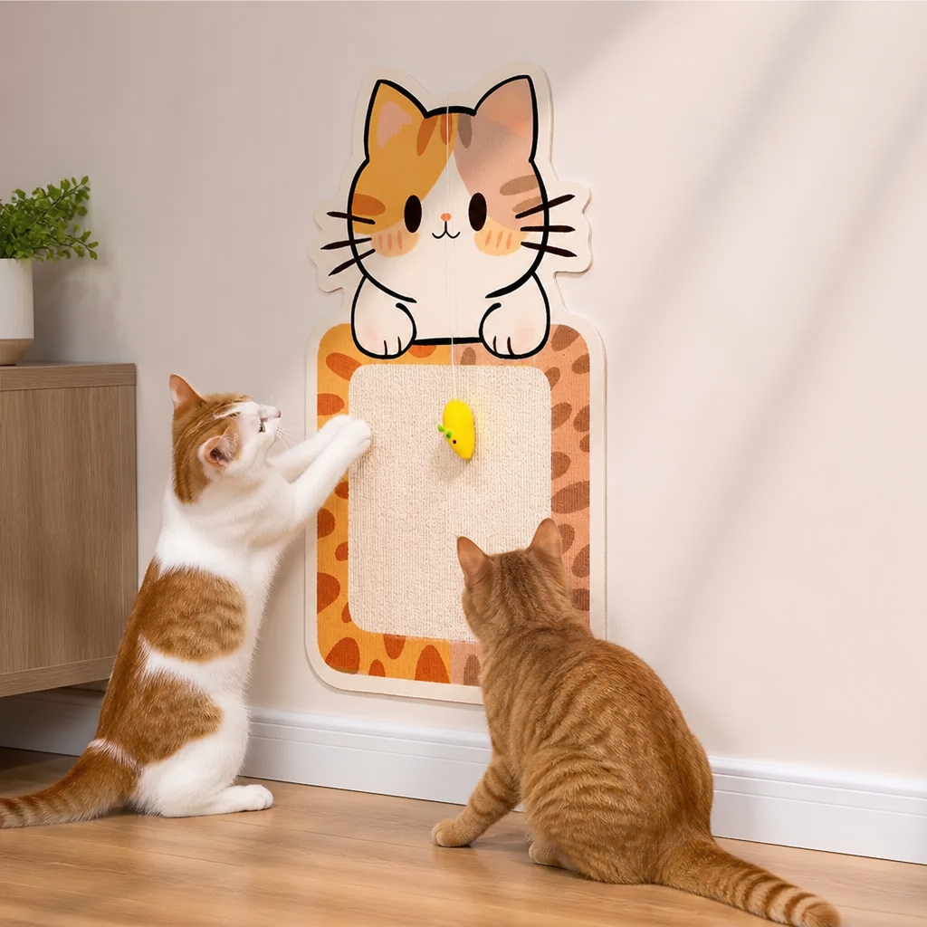 2-in-1 wandmontiertes Katzen-Kratzbrett & interaktives Spielzeug