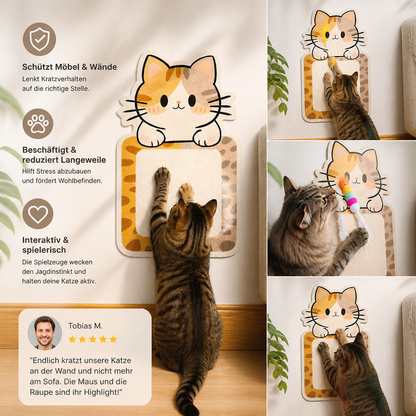 2-in-1 wandmontiertes Katzen-Kratzbrett & interaktives Spielzeug