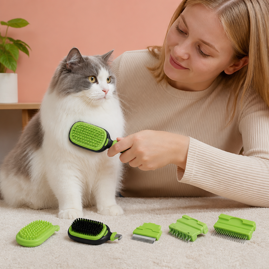 Hunde- Katzenbürste mit Entfernbarem Fellkamm – 2-in-1 Bürste für Sanfte Fellpflege