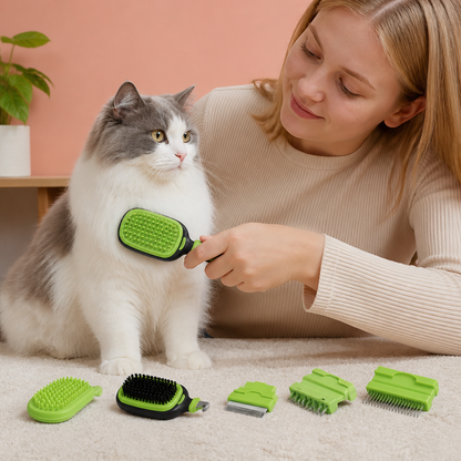 Hunde- Katzenbürste mit Entfernbarem Fellkamm – 2-in-1 Bürste für Sanfte Fellpflege