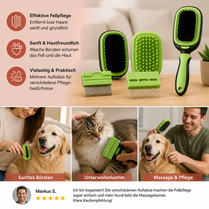 Hunde- Katzenbürste mit Entfernbarem Fellkamm – 2-in-1 Bürste für Sanfte Fellpflege