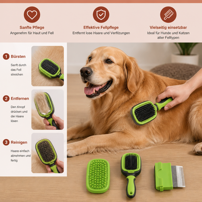 Hunde- Katzenbürste mit Entfernbarem Fellkamm – 2-in-1 Bürste für Sanfte Fellpflege