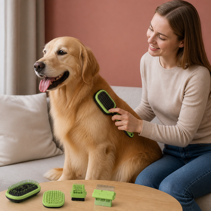 Hunde- Katzenbürste mit Entfernbarem Fellkamm – 2-in-1 Bürste für Sanfte Fellpflege