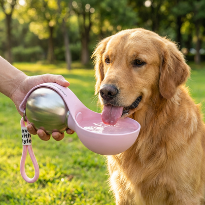 2-in-1 Reise-Trinkflasche für Hunde – Auslaufsichere Edelstahl-Wasserflasche mit Silikonnapf