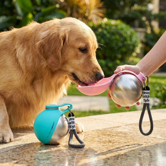2-in-1 Reise-Trinkflasche für Hunde – Auslaufsichere Edelstahl-Wasserflasche mit Silikonnapf