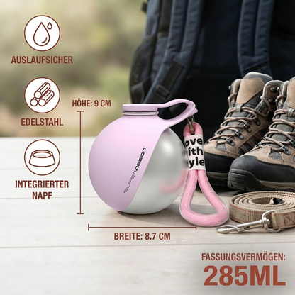 2-in-1 Reise-Trinkflasche für Hunde – Auslaufsichere Edelstahl-Wasserflasche mit Silikonnapf