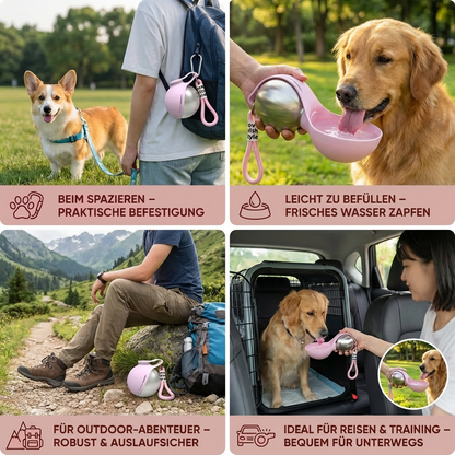 2-in-1 Reise-Trinkflasche für Hunde – Auslaufsichere Edelstahl-Wasserflasche mit Silikonnapf
