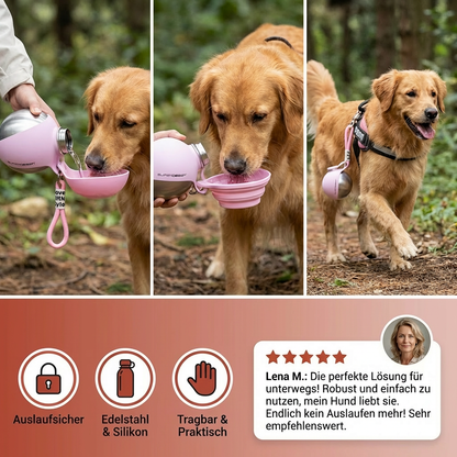 2-in-1 Reise-Trinkflasche für Hunde – Auslaufsichere Edelstahl-Wasserflasche mit Silikonnapf