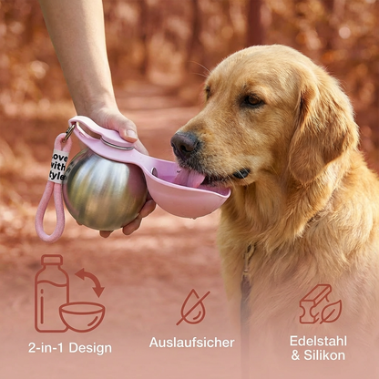2-in-1 Reise-Trinkflasche für Hunde – Auslaufsichere Edelstahl-Wasserflasche mit Silikonnapf