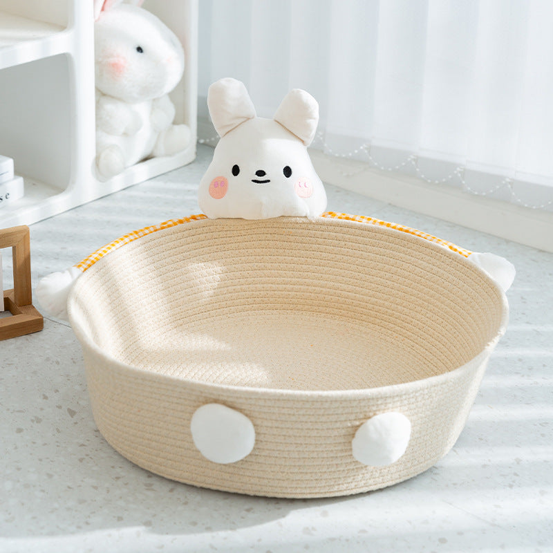 Niedliches Handgewebtes Baumwollseil Katzenbett im Tierdesign