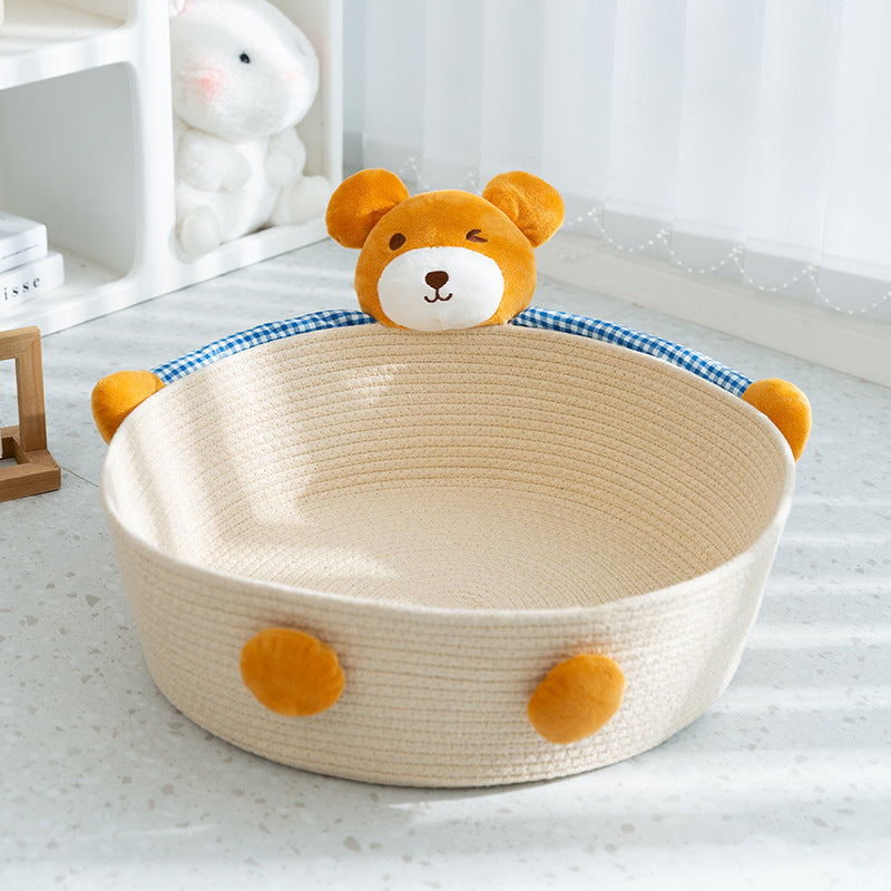 Niedliches Handgewebtes Baumwollseil Katzenbett im Tierdesign