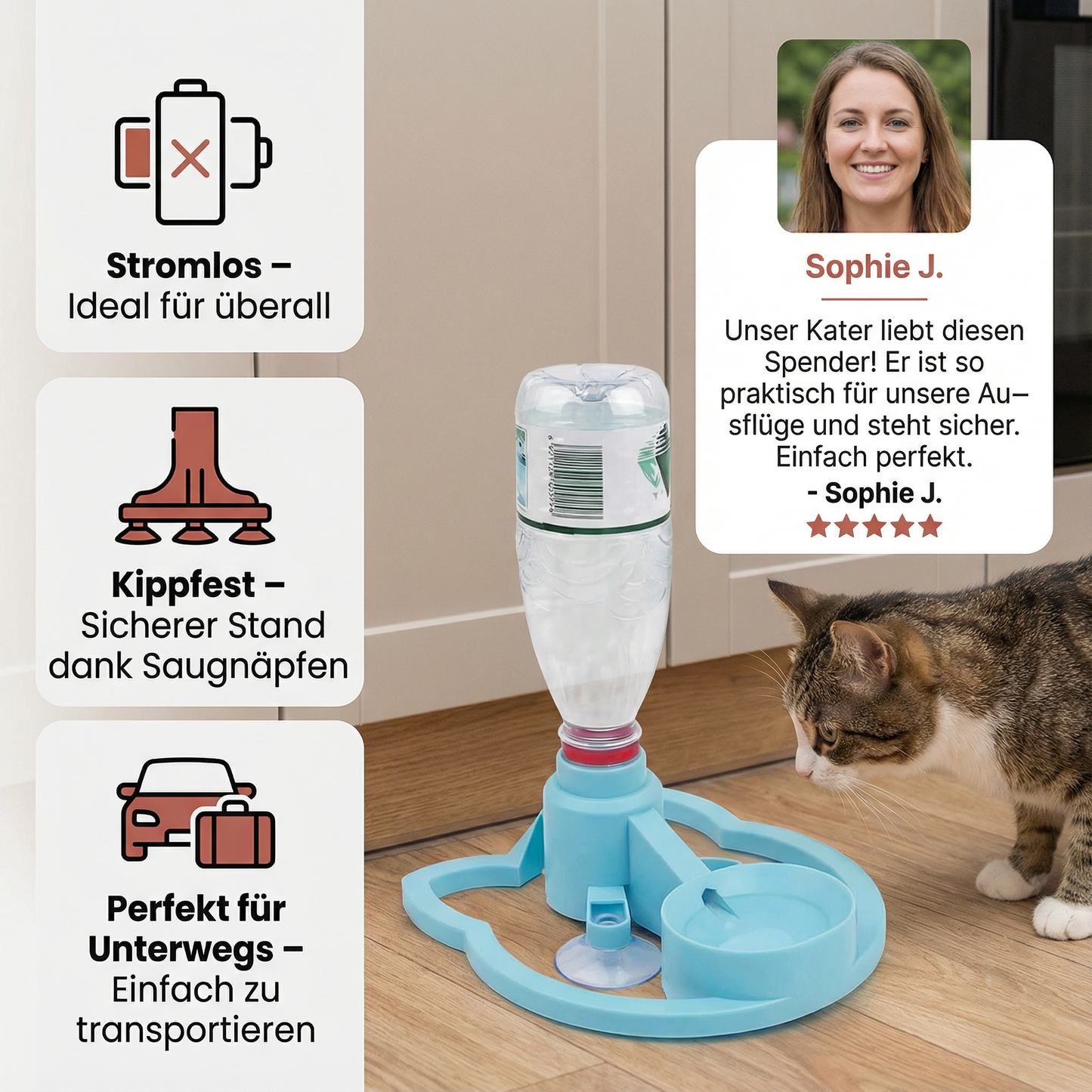 Automatischer Haustier-Wasserspender Stromlos, Kippfest und Perfekt für Unterwegs