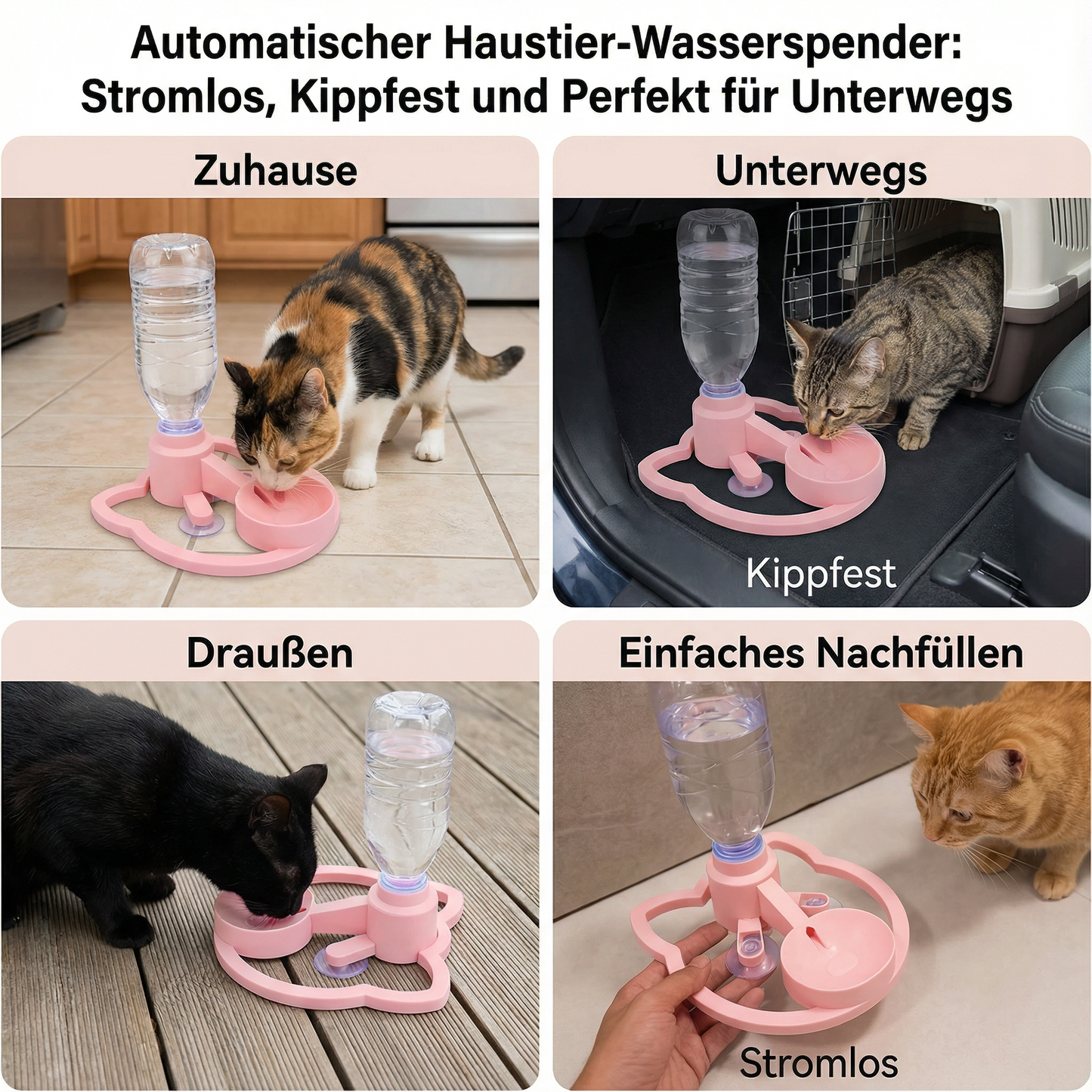 Automatischer Haustier-Wasserspender Stromlos, Kippfest und Perfekt für Unterwegs
