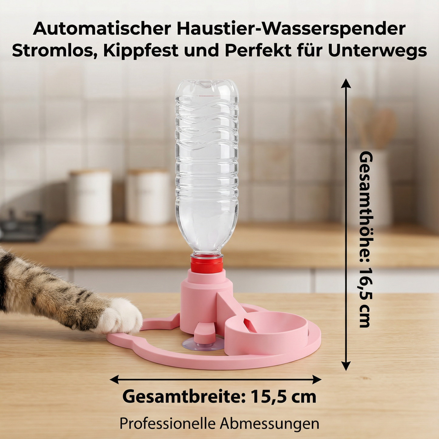 Automatischer Haustier-Wasserspender Stromlos, Kippfest und Perfekt für Unterwegs