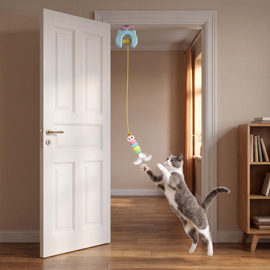 Wiederaufladbares hängendes Tür-Katzenspielzeug mit interaktiver fliegender Feder