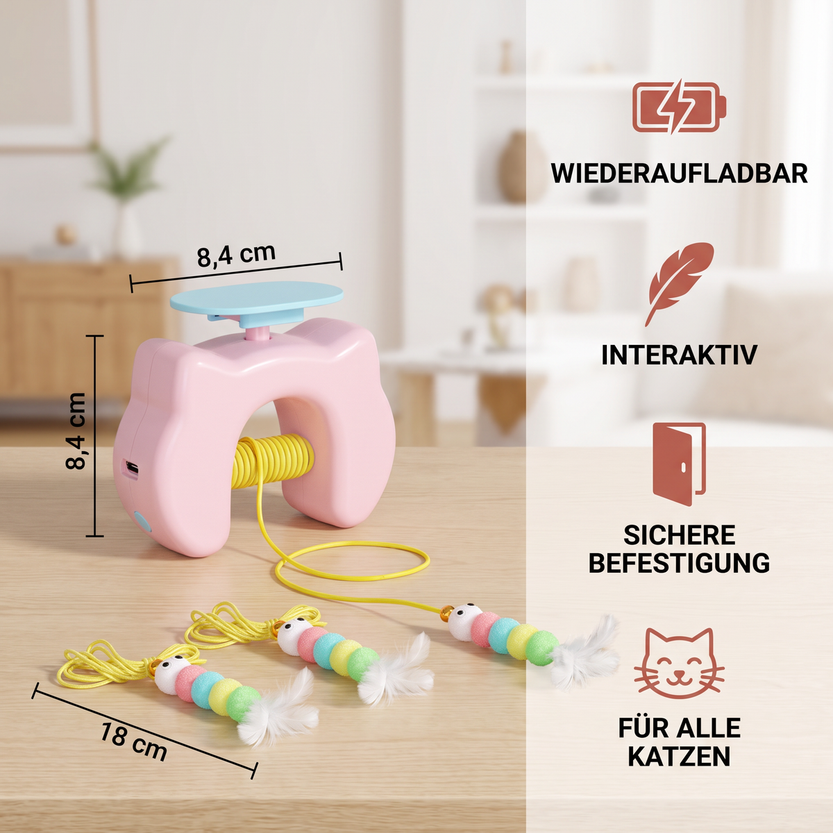Wiederaufladbares hängendes Tür-Katzenspielzeug mit interaktiver fliegender Feder
