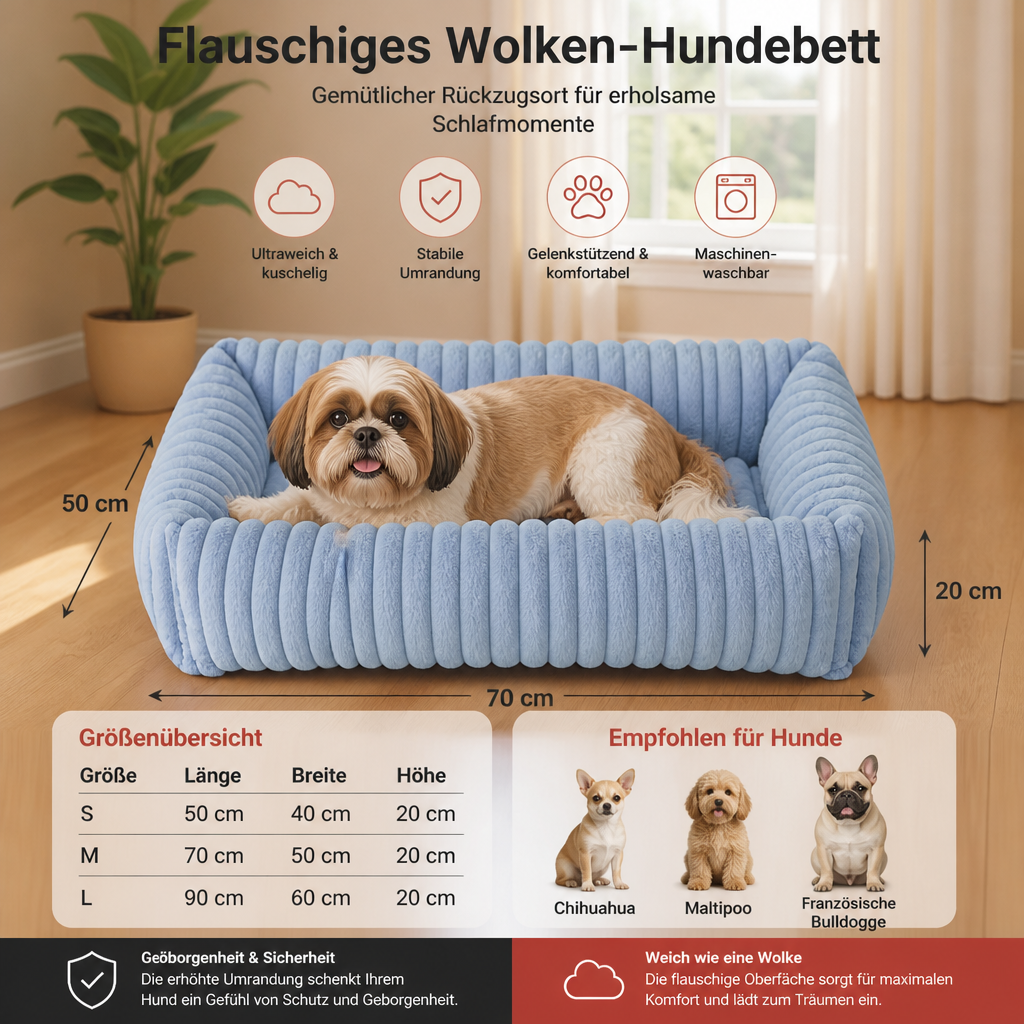 Personalisiertes, flauschiges Wolken-Hundebett mit weicher Umrandung